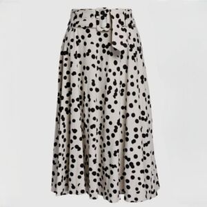 NWT Tahari Cream Black Polka DotLinen Blend Midi Skirt Belted Size 16XL